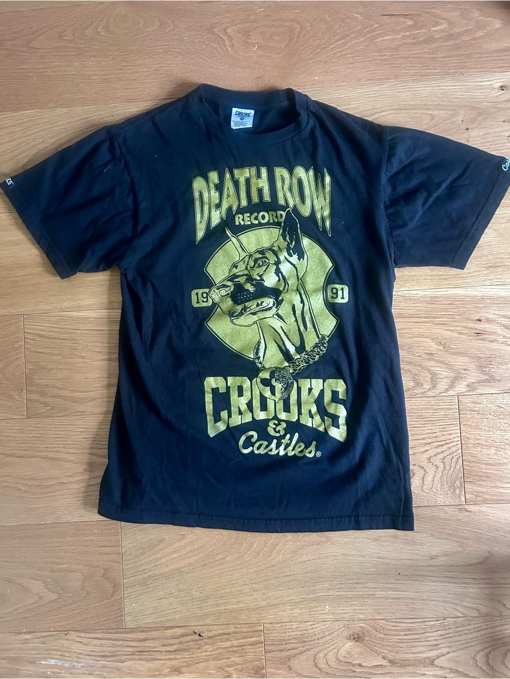 Crooks & Castles Black Tee with Gold Death Row Graphic